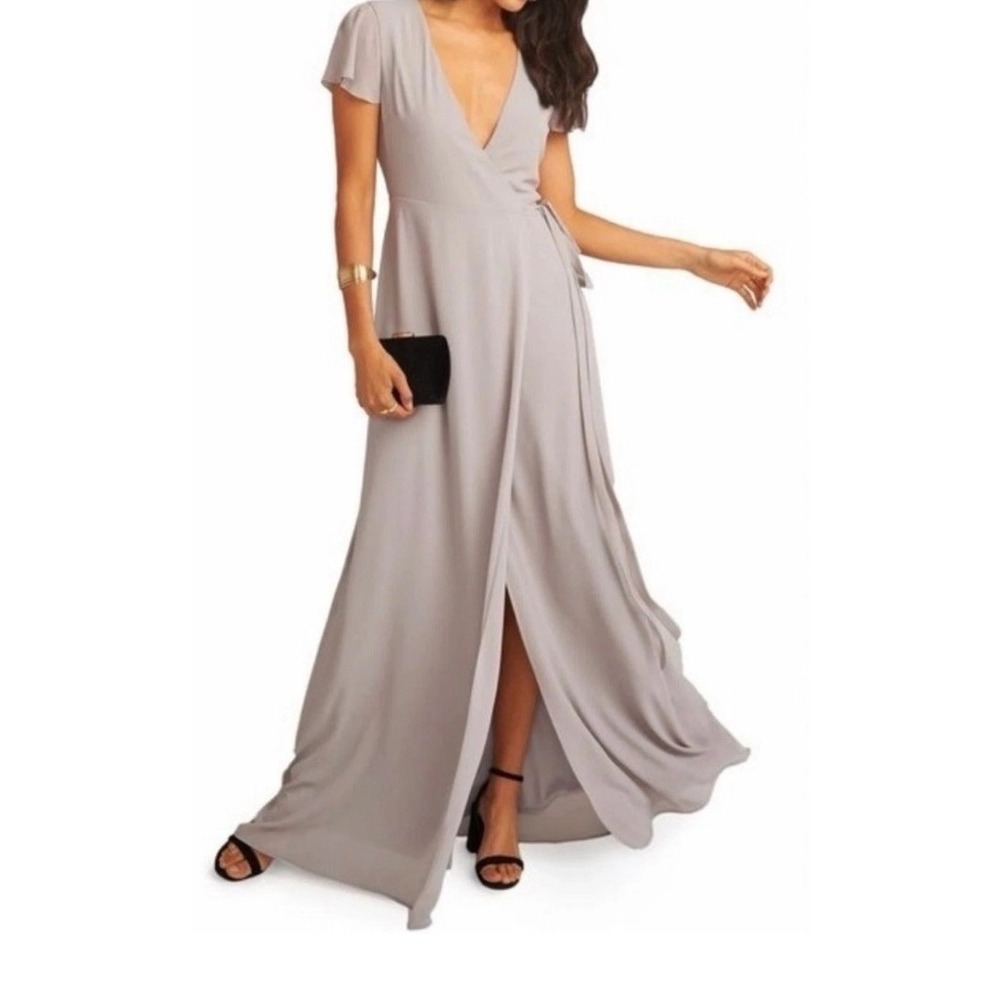 Show Me Your Mumu Gray Floral Maxi Wrap Dress X-Small Short Sleeve